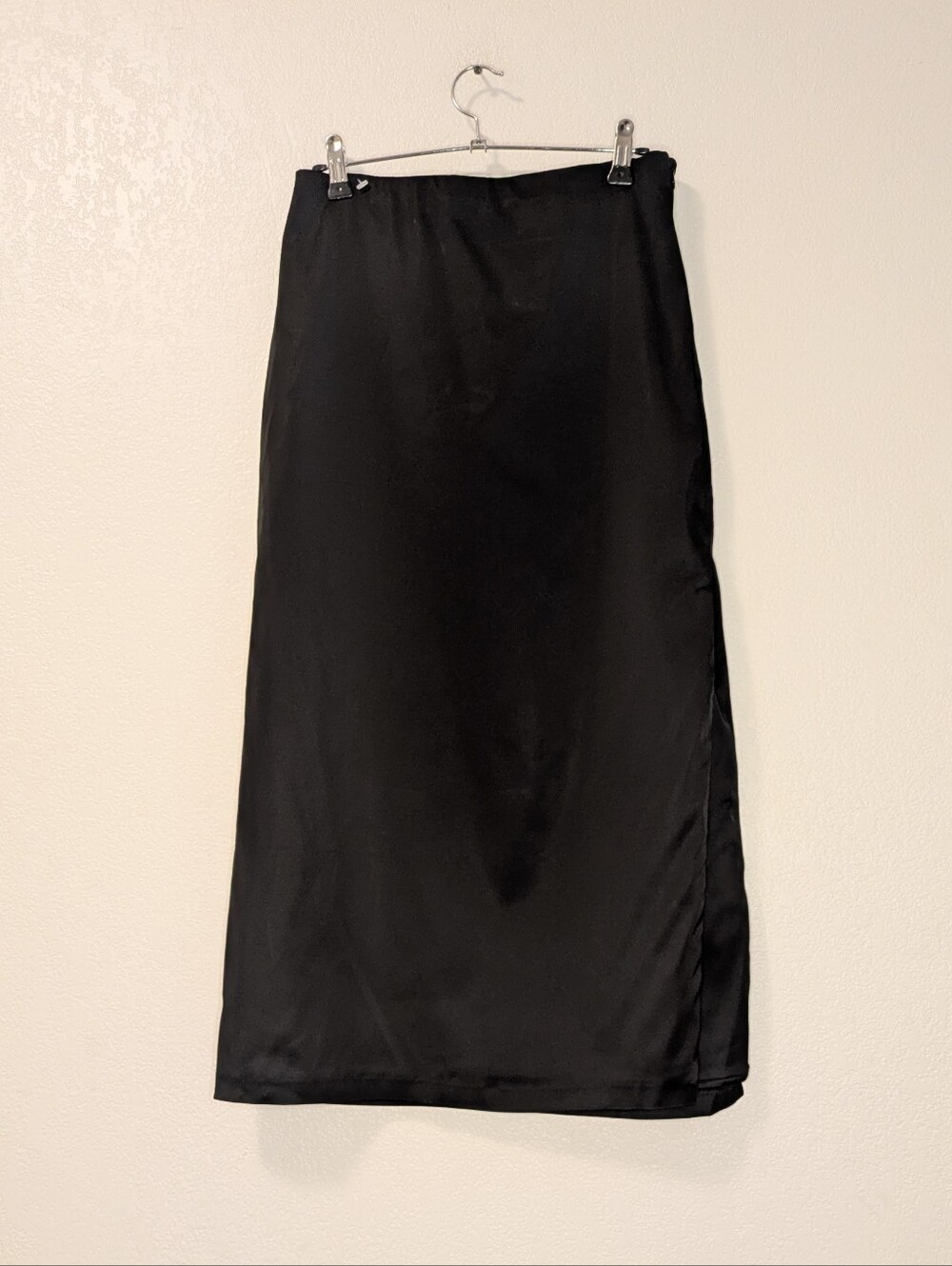 NWT Abercrombie & Fitch Black Satin Sculpt Midi Skirt High Slit Lined Size Small